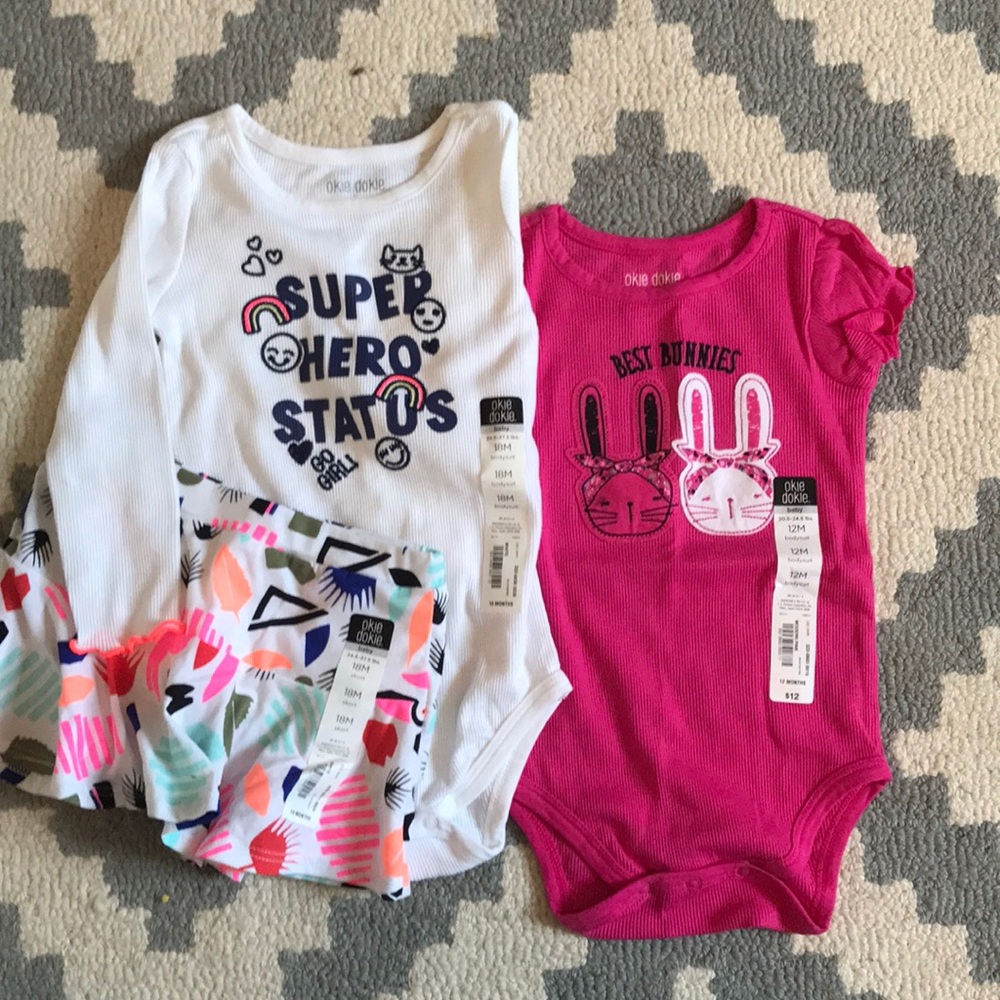Okie dokie bundle 2 body suits and 1 skirt